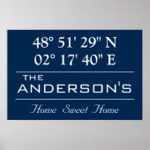 カスタム緯度経度ファミリ名自宅住所 ポスター (正面)