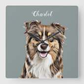 カスタム縁どコリードッグパーソナライズされたスケッチ スクエア壁時計 (正面)