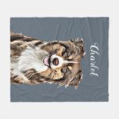 カスタム縁どコリードッグパーソナライズされたスケッチ フリースブランケット (正面(横))