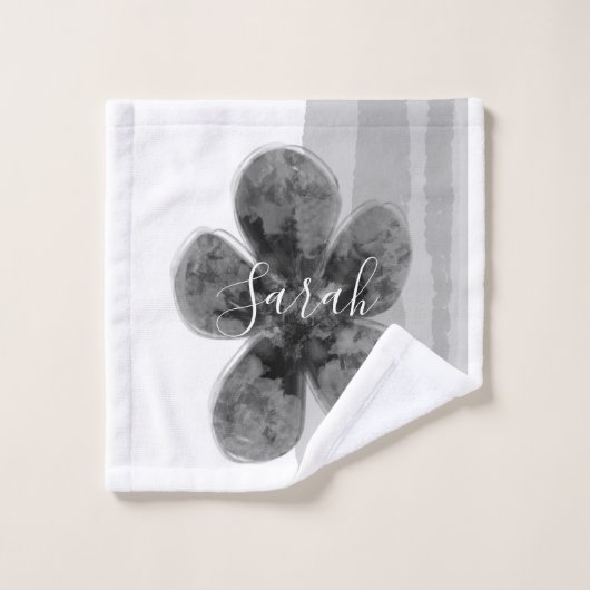 カスタム署名の名前の黒いフローラ抽象芸術 ウォッシュタオル (ウォッシュタオル)