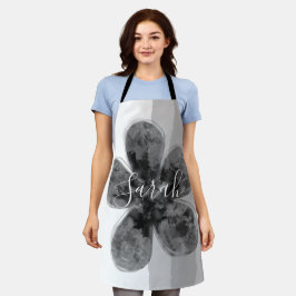 カスタム署名の名前ブラックフローラ抽象芸術エプロン エプロン