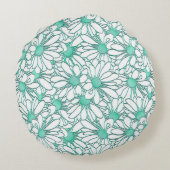 カスタム美しいティール(緑がかった色)と白フローラ ラウンドクッション (裏面)