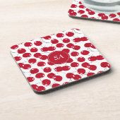 カスタム美しいフレッシュレッドさくらんぼ模様 コースター (左側)