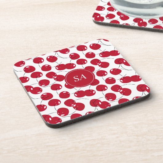 カスタム美しいフレッシュレッドさくらんぼ模様 コースター (左側)