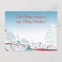 カスタム美しいブルースツリー&フラワーゴッドブレス シーズンポストカード