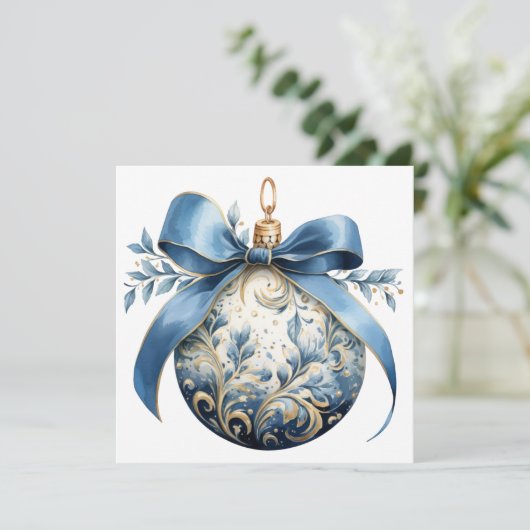 カスタム美しい青いクリスマスの飾り シーズンカード (スタンド正面)