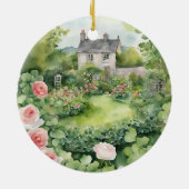 カスタム美的ウォーターカラーアイリッシュビレッジコテージ セラミックオーナメント (裏面)