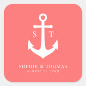 カスタム背景色モノグラムいかり結婚ズ スクエアシール (正面)