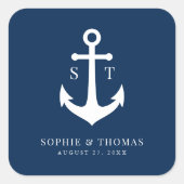 カスタム背景色モノグラムいかり結婚ズ スクエアシール (正面)
