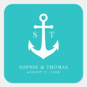 カスタム背景色モノグラムいかり結婚ズ スクエアシール (正面)