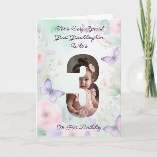 カスタム自分の写真の女の子の3番目の誕生日カード カード (正面)