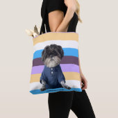 カスタム自分の写真文字犬の追加シンプルストライプ トートバッグ (クローズアップ)