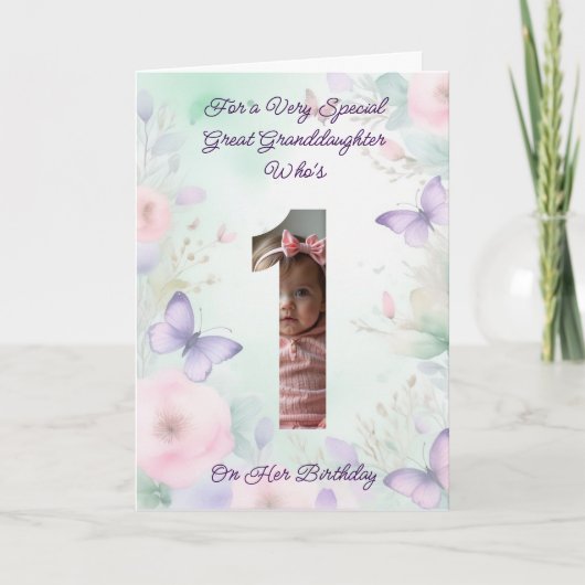 カスタム自分の写真1年の女の子の誕生日 カード (正面)