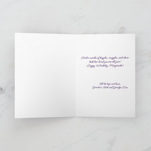 カスタム自分の写真1年の女の子の誕生日 カード (内部)