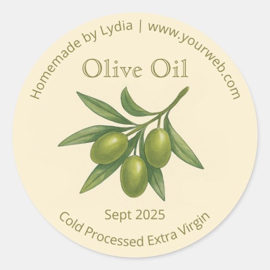 カスタム自家製エキストラヴァージンオリーブ油ラベル ラウンドシール (正面)