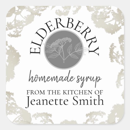 カスタム自家製エルダーベリーキッチングッズ スクエアシール (正面)