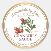 カスタム自家製クランベリーソースハート金ゴールド枠 ラウンドシール (正面)