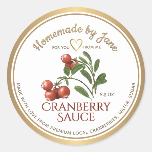 カスタム自家製クランベリーソースハート金ゴールド枠 ラウンドシール (正面)