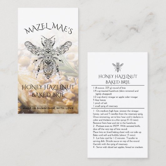 カスタム自家製ハニーヘーゼルナットブ焼いたリーレシピ 名刺 (正面/裏面)