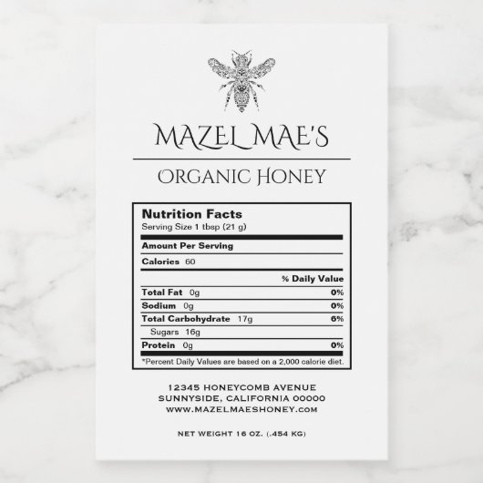 カスタム自家製ハニー栄養ラベル フードラベル (シングルラベル)
