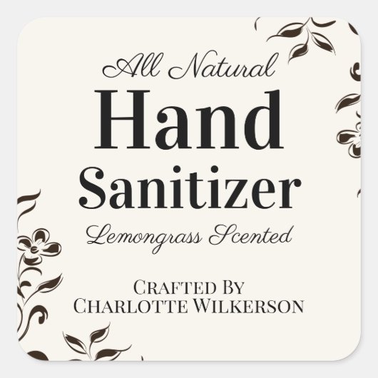 カスタム自家製ハンドサニタイザーの贈り物や好意 スクエアシール (正面)