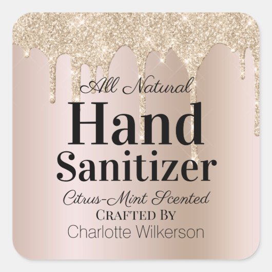 カスタム自家製ハンドサニタイザ金ゴールドグリッタードリップ スクエアシール (正面)