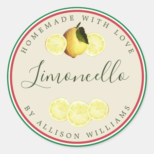 カスタム自家製リモンチェロイタリアン国旗Tricolore ラウンドシール (正面)