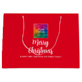 カスタム自身のイメージ会社のロゴ文字メリークリスマス ラージペーパーバッグ (正面)