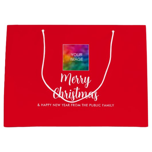 カスタム自身のイメージ会社のロゴ文字メリークリスマス ラージペーパーバッグ (正面)