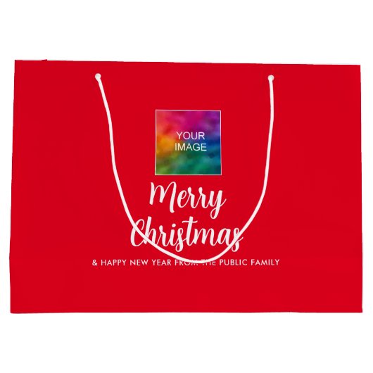 カスタム自身のイメージ会社のロゴ文字メリークリスマス ラージペーパーバッグ (裏面)