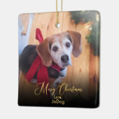 カスタム自身のペット写真エレガント金ゴールドスクリプト セラミックオーナメント (左)