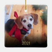 カスタム自身のペット写真エレガント金ゴールドスクリプト セラミックオーナメント (裏面)