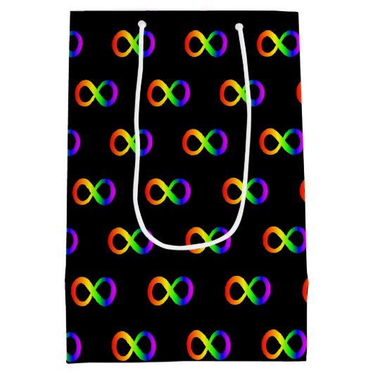 カスタム自閉症インフィニティレインボーシンボルID警告 ミディアムペーパーバッグ (裏面)