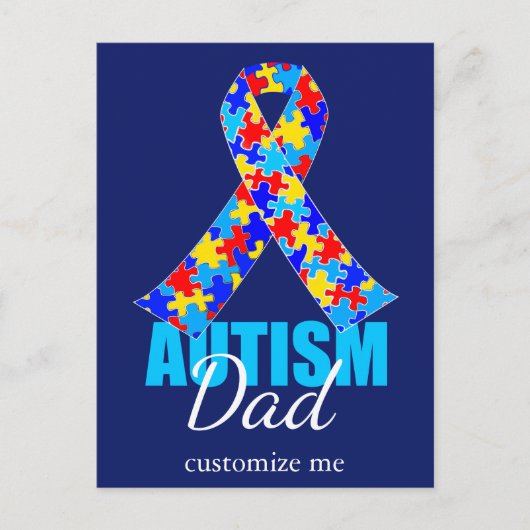 カスタム自閉症パパブルーリボン ポストカード (正面)