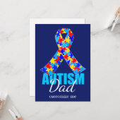 カスタム自閉症パパ ブルーリボン 父の日 カード (正面/裏面インサイチュ)