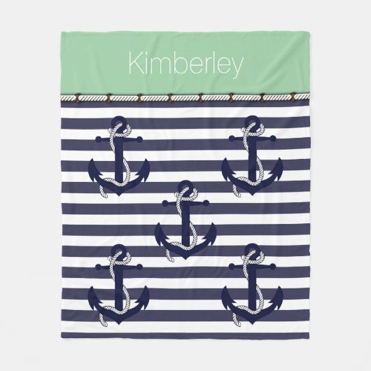 カスタム航海のいかりシックストライプ フリースブランケット (正面)