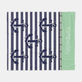 カスタム航海のいかりシックストライプ フリースブランケット (正面(横))