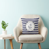 カスタム航海のいかりネイビーブルーストライプ クッション (椅子)