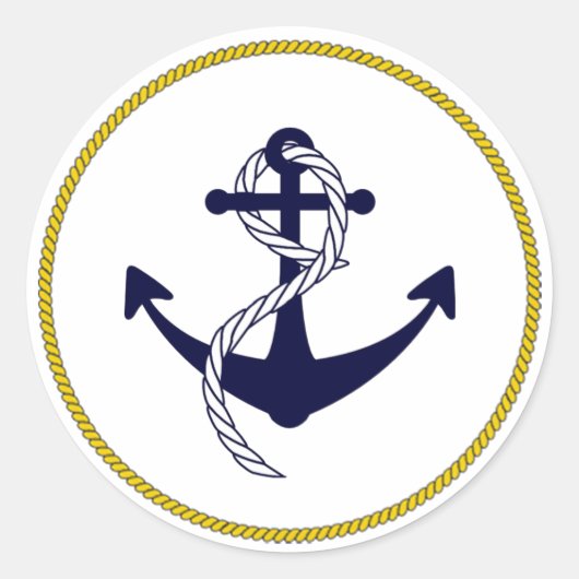 カスタム航海のいかりネイビーブルーホワイト金ゴールド ラウンドシール (正面)