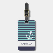 カスタム航海のアクアターコイズストライプの型 ラゲッジタグ (正面縦)