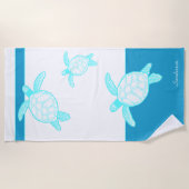 カスタム航海のコースタルシータートルブルーティール（緑がかった色）ホワイト ビーチタオル (正面)