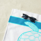 カスタム航海のコースタルシータートルブルーティール（緑がかった色）ホワイト ビーチタオル (インサイチュ)