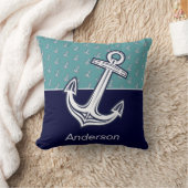 カスタム航海のコーストいかりティール(緑がかった色)ネイビーブルー クッション (ブランケット)