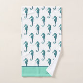 カスタム航海のシーホースバスルームティール(緑がかった色)ブルーアクアB バスタオルセット (ハンドタオル)