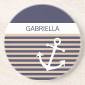 カスタム航海のチューペベージュブラウンストライプパターン コースター (正面)