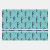 カスタム航海のティール（緑がかった色）モノグラムの ラッピングペーパーシート (正面3)