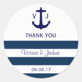 カスタム航海のネイビストライプーブルーいかり結婚ズ ラウンドシール (正面)