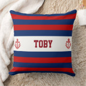 カスタム航海のネイビー赤ストライプ クッション (ブランケット)