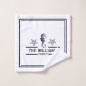 カスタム航海のバスルーム海ネイビーブルーホワイト バスタオルセット (ウォッシュタオル)