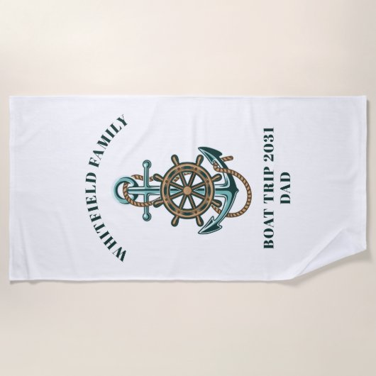 カスタム航海のファミリークルーズバケーションボートトリップ ビーチタオル (正面)